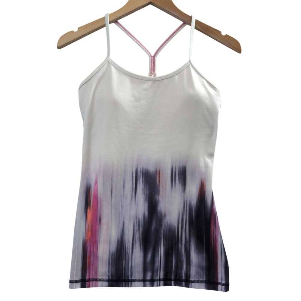 Lululemon Power Y Tank Top Womens 4 White Purple Tie Dye Luon Light Athletic